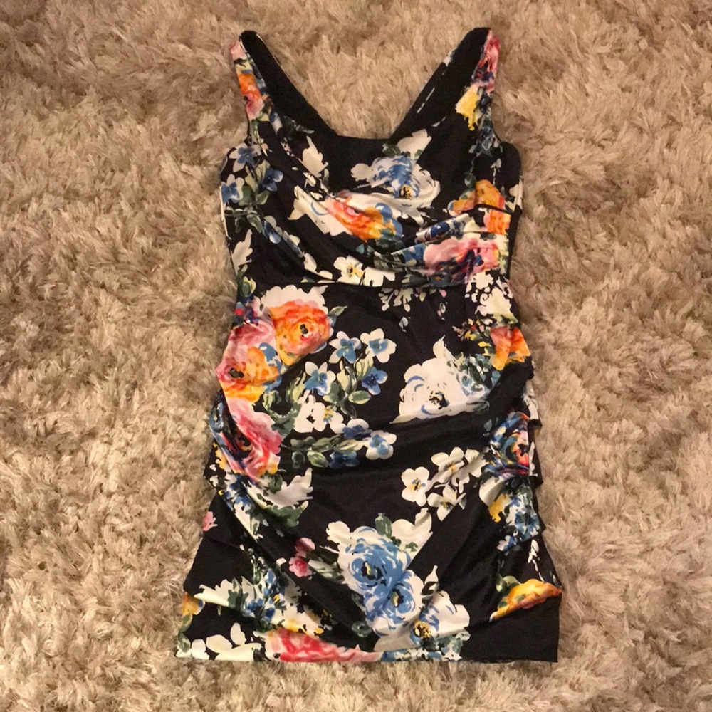 Ruched Floral Cocktail Dress